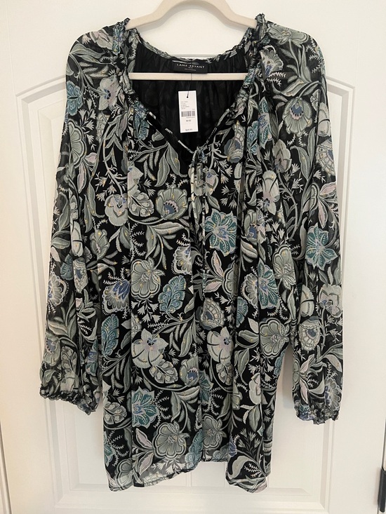 Lane Bryant Tops - Lane Bryant Women’s Black Floral Tie-Neck Peasant Blouse Sz 30/32 NWT